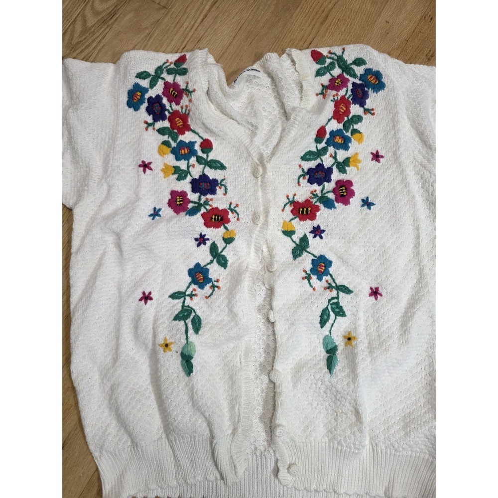 Alfred Dunner Vintage Embroidered Cardigan Cream Cottagecore Grandmacore XL